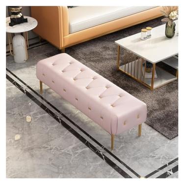 Imagem de Banco estofado moderno com assento acolchoado, banco para os pés com perna de metal resistente, banco de couro para quarto, sala de estar, entrada decorativa (rosa, 100 x 40 x 43 cm)