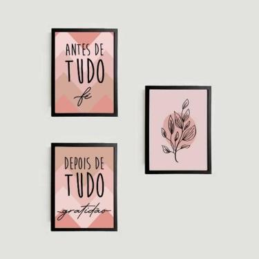 Imagem de Kit 3 Quadros Fé E Gratidão Chevron 45X34Cm Moldura Preta