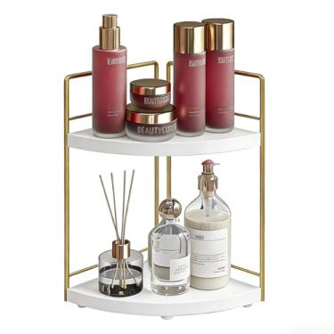 Imagem de BSTSLL Organizador de bancada de banheiro, organizador de balcão de banheiro de madeira de 2 camadas, organizador de penteadeira, prateleira de canto para maquiagem, perfume, cuidados com a pele