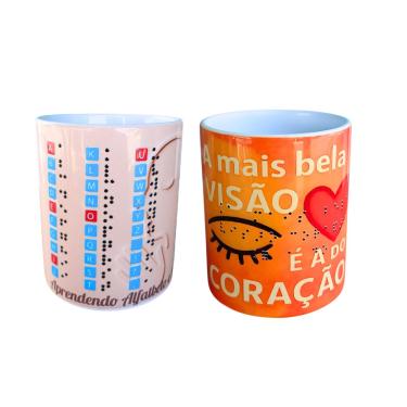 Imagem de Kit Presente 2 Canecas Acessibilidade em Braile alto relevo Frase e Aprendendo o alfabeto