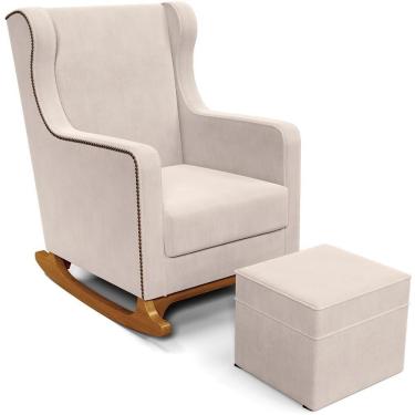 Imagem de Poltrona De Amamentação Com Balanço E Puff Mavie L02 Suede Bege - Lyam Decor