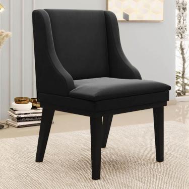 Imagem de Kit 2 Cadeiras Estofadas Para Sala De Jantar Base Fixa De Madeira Preto Lia Suede Preto - Ibiza