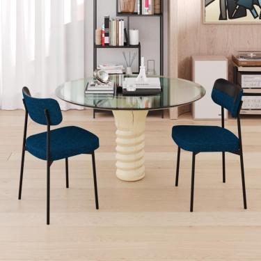 Imagem de Cadeira Mynna Fixa Com 4 Pés 525x470x790 Mm Com 4 Unidades Corriente Azul/Courino Preto