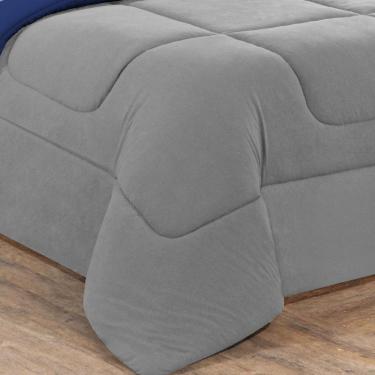 Imagem de Kit Edredom + Jogo De Lençol Malha 100% Algodão Gran Moratta 6 Peças Queen - Cinza-azul Royal