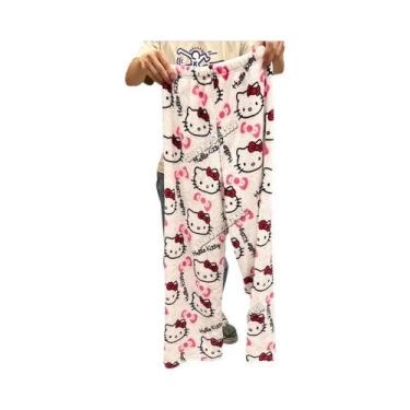 Imagem de Calças De Pijama De Flanela Kawaii Y2k Hello Kitty Batman Para Mulhere