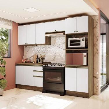Imagem de Armário De Cozinha Completa Torre Quente 100% Mdf 270cm Nogueira/branc