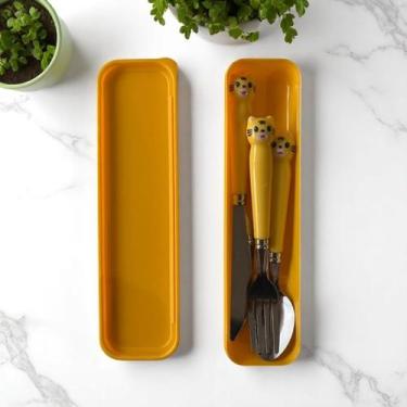 Imagem de Conjunto de Talheres Infantil Com Garfo Faca Colher De Inox com Recipi