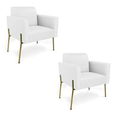 Imagem de Poltrona Pé de Ferro Dourado Kit 2 para Sala Marisa Corino Branco D03 - D'Rossi