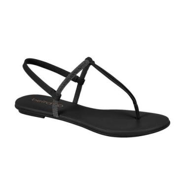 Imagem de Sandália Rasteira Casual Beira Rio Feminina Brilho Preto, 37, Preto