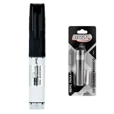 Imagem de Kit Pincel Marcador Quadro Branco + Refil Com Ponta Extra Brw Preto