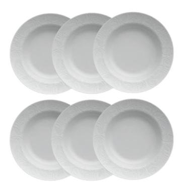 Imagem de Kit 6 Prato Fundo Sopa Relevo Folk 23,5cm Branco Porcelanas - Germer P