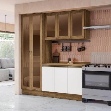Imagem de Armário de Cozinha Compacta com Vidro Reflecta 100% MDF 192cm Nogueira