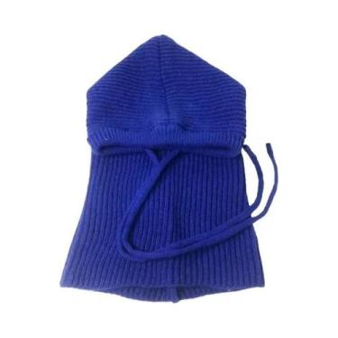 Imagem de Gorro Feminino De Tricô Grosso E Quente Com Capuz Balaclava E Gola Fal