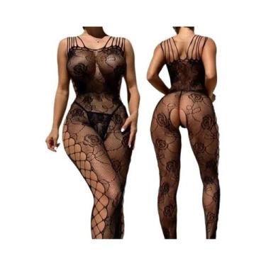 Imagem de Conjunto De Lingerie Sexy Feminina Em Renda Com Estampa Floral, Body C