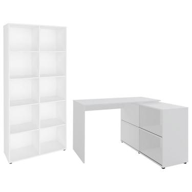 Imagem de Mesa Escrivaninha Em L Link E Estante Livreiro 90x187cm Lean A06 Branco - Mpozenato