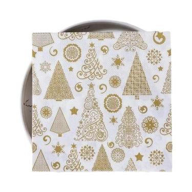 Imagem de Guardanapos De Papel Com Padrão De Árvore De Natal Dourada, 20 Peças, 