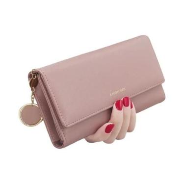 Imagem de Carteira Feminina Casual Longa De Couro PU, Bolsa De Mão Com Múltiplas