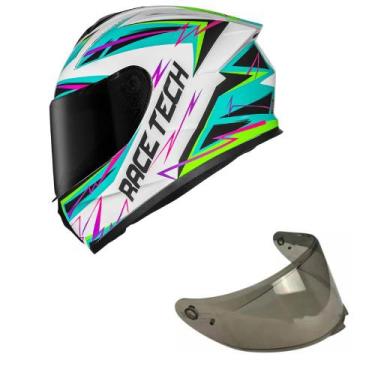 Imagem de Capacete Race Tech Hit Spark Branco e Verde Mais Viseira Fumê Tamanho: