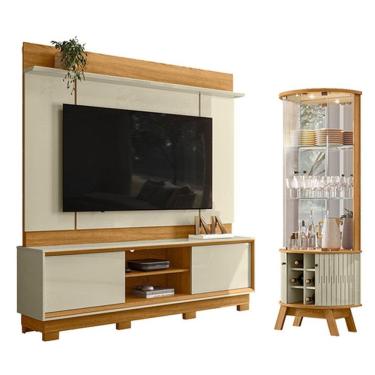 Imagem de Estante Home Theater Siena Com Pés Com Cristaleira Marina Cumaru Opala - Madetec