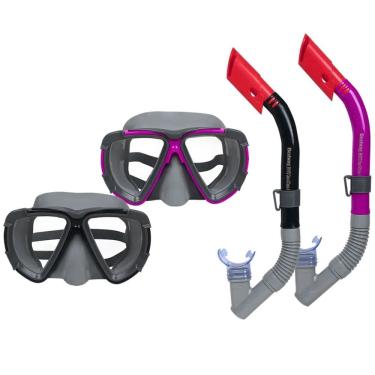 Imagem de Kit Máscara e Snorkel Mergulho Adulto Válvula Purificadora Proteção UV Alça Ajustável Bel