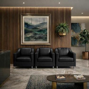 Imagem de Kit 3 Poltronas Reforçadas Recepção Barbearia Tecido material sintétic