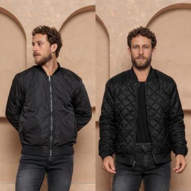 Imagem de Jaqueta Masculina Bomber Acolchoada com Zíper Dupla Face COR:PRETO-PRE