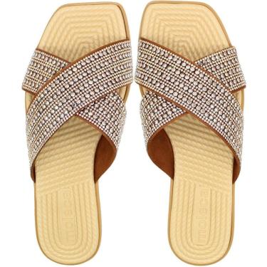 Imagem de Tamanco Rasteiro Slide Moleca Camurça Flex Strass Feminino