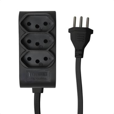 Imagem de Mini Extensão Elétrica 3 Tomadas Novo Padrão 10A 15cm Taschibra Preto 