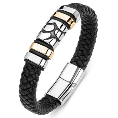 Imagem de Bracelete Pulseira Masculino Couro Executivo Minimalista Luxo - VINKIN