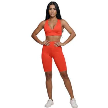 Imagem de Conjunto Top Bojo e Bermuda Ciclista Vekyo Roupa Para Academia Treino 