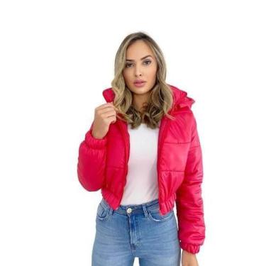 Imagem de Jaqueta Puffer Feminina Cítrica Vermelha Com Capuz Curta - Charme de M
