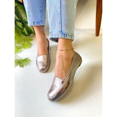 Imagem de Mocassim Feminino Ônix Couro Legítimo Sapatilha Bico Quadrado Comfort 