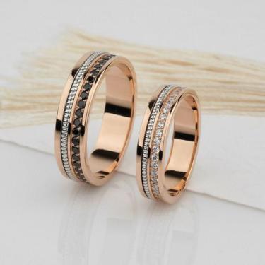 Imagem de Par de Alianças Closet Joias Ouro/Rose 18k com pedraria, 15