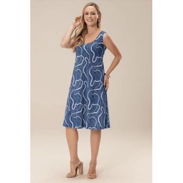 Imagem de Vestido Midi Simplicidade Sem Manga Estampado Cor Do Céu, Axolotl, E