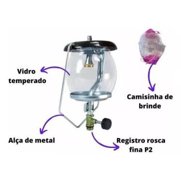 Imagem de Lampião Lamparina a Gas De Botijão Camping Pesca Portátil Camper