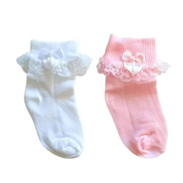 Imagem de Meia Bebê Menina Social Com Renda Kit com 02 pares  - Brando, PP ( 17 