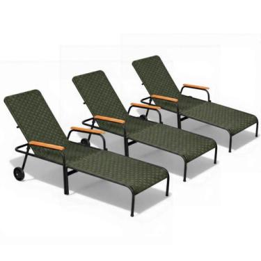 Imagem de Kit 3 Espreguiçadeiras AcquaFlex - Type Decor, Preto/Verde-Oliva