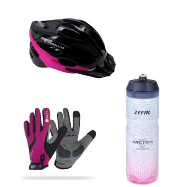 Imagem de Capacete bike ciclismo mia com led par de luvas skin sport garrafa car