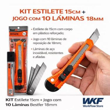 Imagem de Kit estilete 15cm + jogo com 10 laminas 18mm - BESTFER