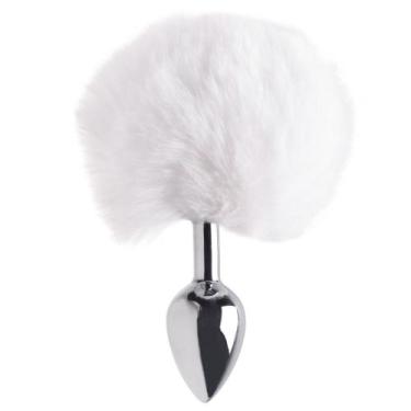 Imagem de Plug Anal Médio Metal Pompom Coelho Macio Prazer e Realização 8x3,4cm 