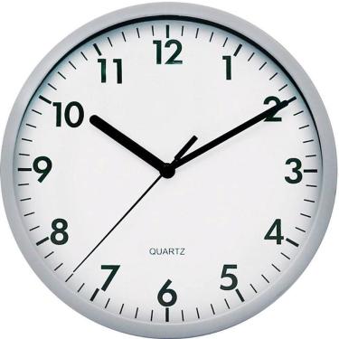 Imagem de Relógio de Parede Redondo 20cm Movimento Quartz com Números Grandes Prata Yangzi
