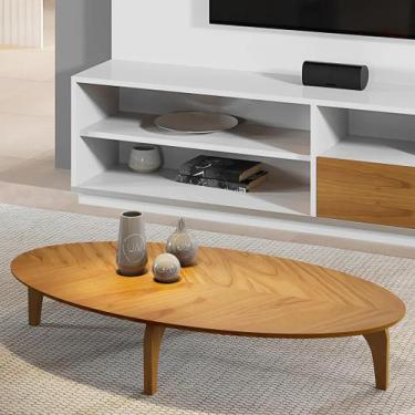 Imagem de Mesa de Centro Oval Orgânico em MDF Pés Madeira Maciça Laminada 100x45