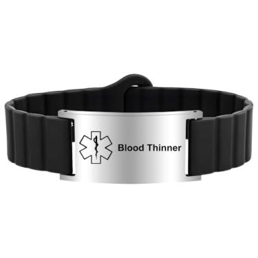 Imagem de Pulseira de alerta médico para mulheres e homens, pulseira de identificação de alerta médico ajustável à prova d'água para marcapasso de epilepsia D.N.R diabético, Adjustable Size, Silicone e aço