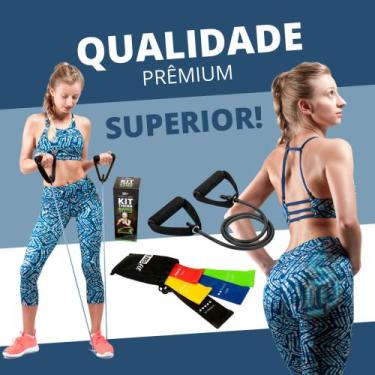 Imagem de KIT 6 ELASTICOS DE TENSÃO TREINO EM CASA MALHAR ALONGAR YOGA exercício