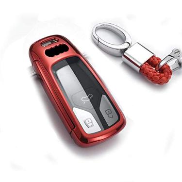 Imagem de WSWJDW Porta-chaves do carro capa porta-chaves Porta-chaves com anel, apto para Audi A4L A4 B9 Q5 Q7 TT TTS TFSI A5 S5 8S 2016 2017 2019, B, Vermelho