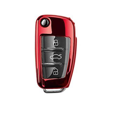 Imagem de YJADHU TPU Car Key Case Cobertura completa, apto para Audi A3 8P 8V A4 B7 B8 B5 B9 A1 A5 Q7 Q5 Q6 4f C6 C5 C7 C4 TT Q3 S3 A7 A8 C4 TT 8N, Vermelho
