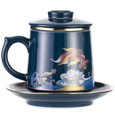 Imagem de PAYNAN Caneca de cerâmica 450 ml separação de água de chá para escritório doméstico chinês decoração