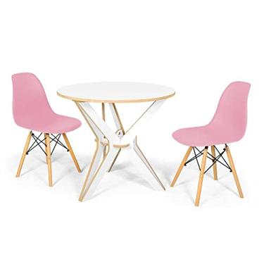 Imagem de Conjunto Mesa de Jantar Encaixe Itália 100cm com 2 Cadeiras Eames Eiffel - Rosa