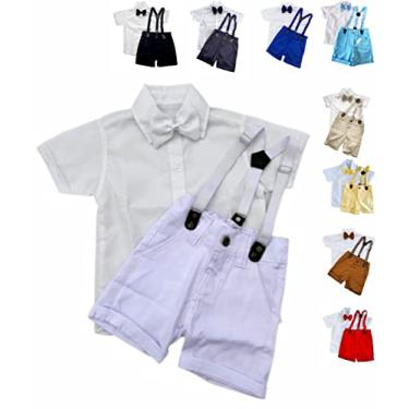 Imagem de Roupinha Social Bebê Batizado Menino Conjunto Kit 4 Peças Camisa Bermuda Gravata Suspensório (4 anos, Bege)