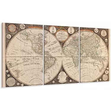 Imagem de Quadro Decorativo Mapa Mundi Antigo 120x60 3 peças